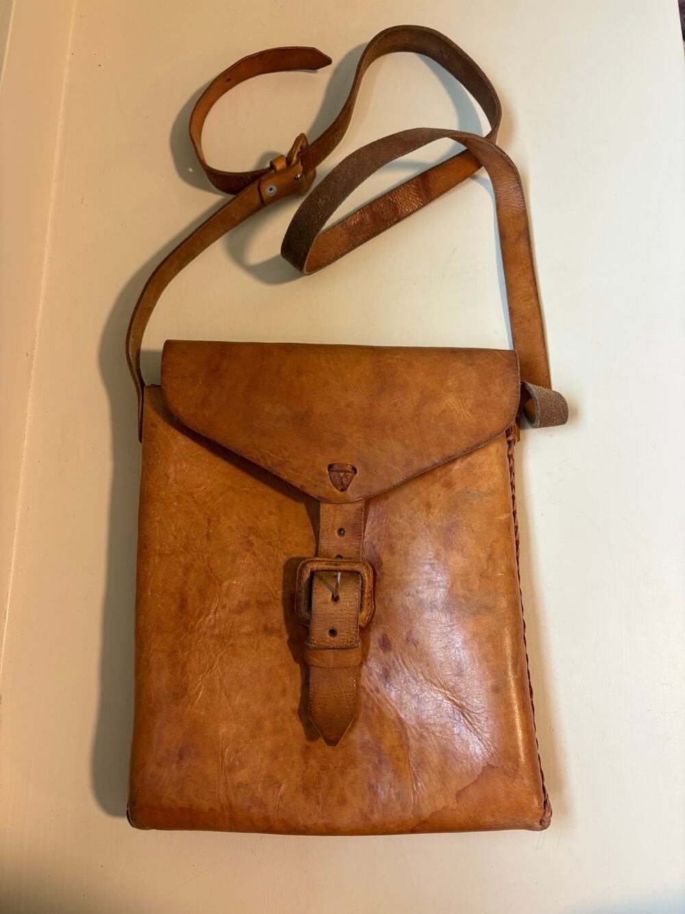 Vintage Handmade Authentic Brown Leather Crossbody Satchel
